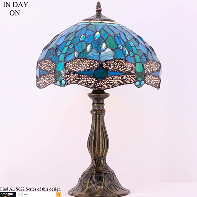 12 inch Green Blue Stained Glass Dragonfly Lampshade Only Werfactory®  Fit for Tiffany Table Lamp