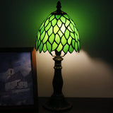 Werfactory® Small Tiffany Lamp Stained Glass Green Leaves Style Table Lamp 14" Tall