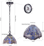 Werfactory® Tiffany Pendant Lighting Navy Blue Stained Glass Dragonfly Hanging Lamp