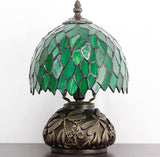 Werfactory Tiffany Lamp Green Leaf Style Stained Glass Table Lamp Mushroom Base Lamp