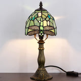 Werfactory® Small Tiffany Lamp Sea Blue Stained Glass Dragonfly Style Table Lamp 14" Tall