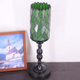Werfactory Small Tiffany Lamp Stained Glass Table Lamp Green Leaf Style Lamp