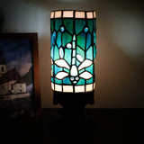 WERFACTORY Small Tiffany Lamp Mini Stained Glass Table Lamp Wide 4 Tall 10 Inch Green Blue Dragonfly Style Desk Night Light