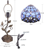 Werfactory® Tiffany Night Light with 8" Stained Glass Baroque Style Shade 19" Tall Farmhouse Luxury Metal Leaf Accent Table Lamp