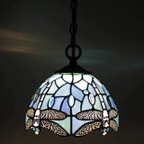Werfactory® Tiffany Pendant Light Green Stained Glass Dragonfly Style Shade Hanging Lamp