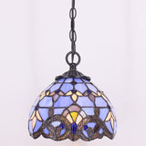 Werfactory® Tiffany Pendant Light with W8H7 Inch Baroque Stained Glass Hanging Lamp