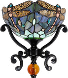 Werfactory® Tiffany Floor Lamp W10H70 Inch Stained Glass Torchiere Light Blue Dragonfly Standing