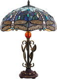 Werfactory® Tiffany Table Lamp Blue Stained Glass Dragonfly Desk Light W16H24 Inch