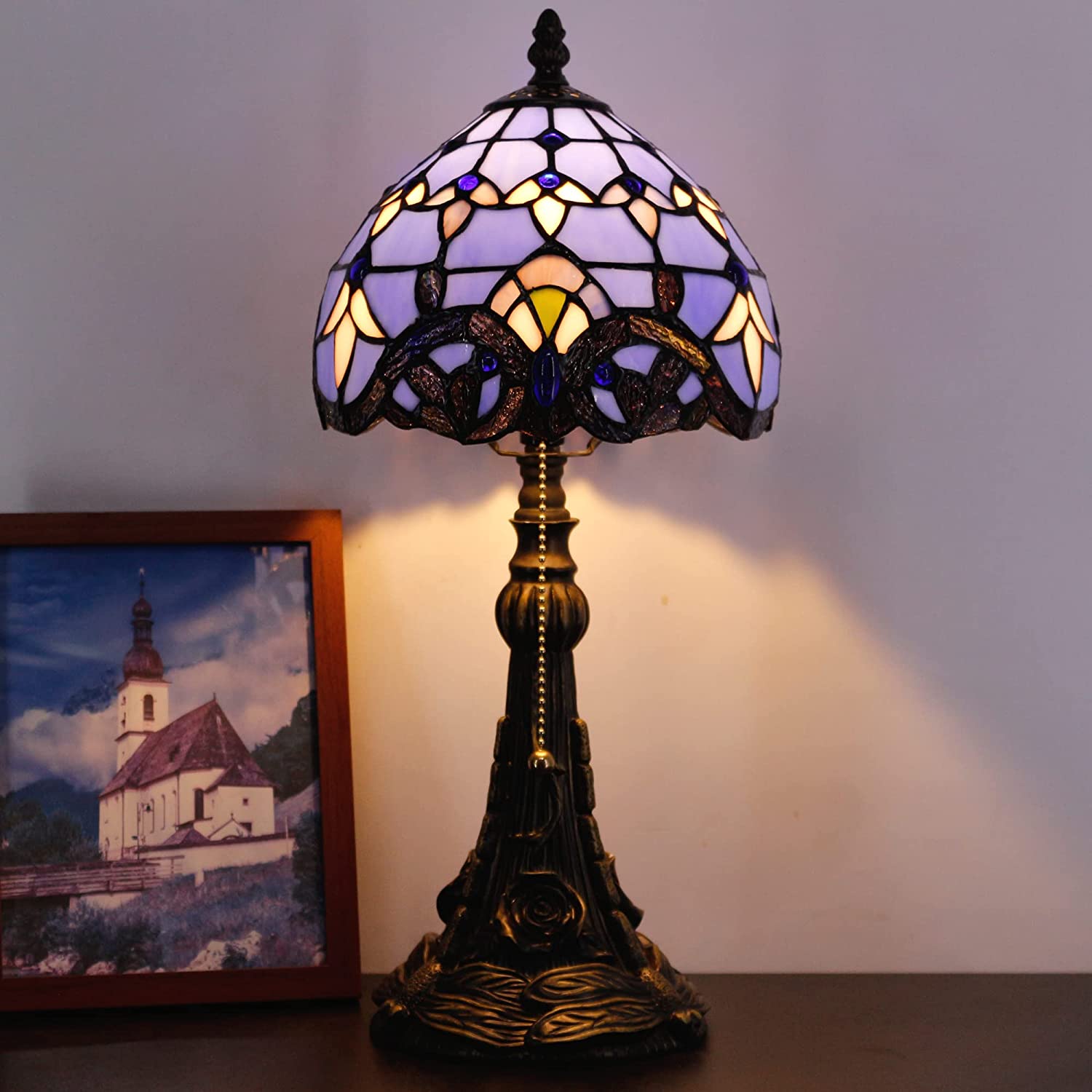Werfactory® Tiffany Lamp Baroque Style Stained Glass Table Lamp with Bronze Resin Base