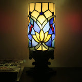 Werfactory® Small Tiffany Lamp Stained Glass Table Lamp Blue Lotus Candle Type Desk Lamp