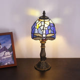 Werfactory® Small Tiffany Lamp Stained Glass Table Lamp Navy Dragonfly Style 14" Tall