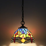 Werfactory® Tiffany Pendant Lighting Yellow Blue Stained Glass Dragonfly Hanging Lamp