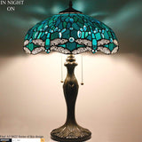 Tiffany Lampshade Replacement Werfactory® W16H7-inch Green Stained Glass Dragonfly Style Shade