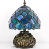 Werfactory® Tiffany Lamp Sea Blue Stained Glass Pearl Table Lamp Mushroom Lamp