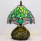 Werfactory® Tiffany Table Lamp Green Dragonfly Style Stained Glass Lamp Mushroom Lamp