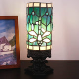 WERFACTORY Small Tiffany Lamp Mini Stained Glass Table Lamp Wide 4 Tall 10 Inch Green Blue Dragonfly Style Desk Night Light
