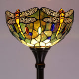 Werfactory® Torchiere Tiffany Floor Lamp 12X12X67 Inches Brown Stained Glass Dragonfly Torch Light