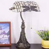 Werfactory® Banker Lamp Tiffany Desk Lamp Cream Dragonfly Style Stained Glass Table Lamp, 15