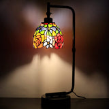 Werfactory® Small Tiffany Lamp W6H20 Inch Red Yellow Rose Stained Glass Table Lamp