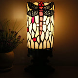WERFACTORY Small Tiffany Lamp Mini Stained Glass Table Lamp Wide 4 Tall 10 Inch Cream Dragonfly Style Desk Night Light