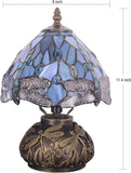 Werfactory® Rustic Tiffany Style Night Light with 8" Sea Blue Stained Glass Dragonfly Shade, 11"