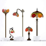 WERFACTORY Tiffany Wall Sconce Lamp W6L19 Inch Swing Arm Up Down Light Red Rose Stained Glass Shade S001 Living Room Bedroom Office Study Antique Metal