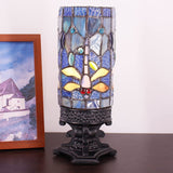 WERFACTORY Small Tiffany Table Lamp Mini Stained Glass Lamp Wide 4 Tall 10 Inch Navy Dragonfly Style Desk Night Light