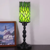 Werfactory Small Tiffany Lamp Stained Glass Table Lamp Green Leaf Style Lamp