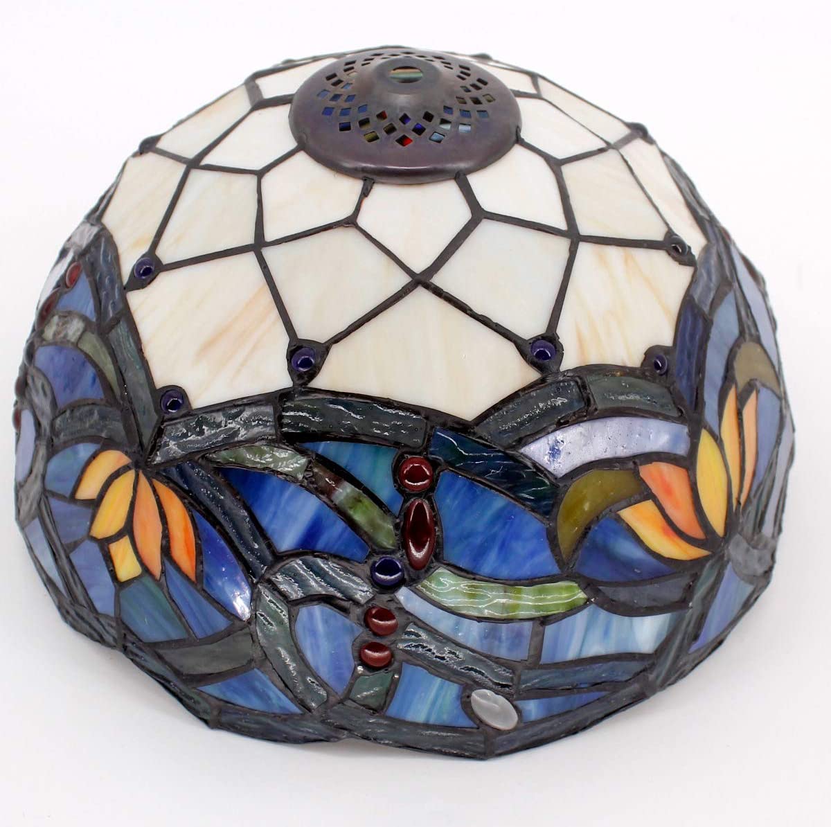 12 inch Blue Lotus Stained Glass Lampshade Only Werfactory®  Fit for Tiffany Table Lamp