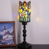 WERFACTORY Small Tiffany Lamp Mini Stained Glass Table Lamp Wide 4 Tall 15 Inch Yellow Dragonfly Style Rustic Night Light