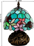 Werfactory® Small Tiffany Lamp W8H11 Inch Stained Glass red Flower Style Bronze Mushroom Type Table Lamp