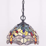 Tiffany Pendant Light Yellow Stained Glass Dragonfly Shade Hanging Lamp