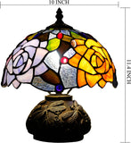 Werfactory® Tiffany Table Lamp Rose Style Stained Glass Lamp with Mushroom Base