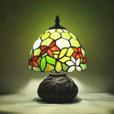 Werfactory® Small Tiffany Lamp W8H11 Inch Stained Glass red Flower Style Bronze Mushroom Type Table Lamp