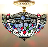 12 inch Blue Stained Glass Dragonfly Lampshade Only Werfactory®  Fit for Tiffany Table Lamp