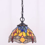 Werfactory® Tiffany Pendant Lighting Yellow Blue Stained Glass Dragonfly Hanging Lamp