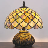 Werfactory® Tiffany Table Lamp Fish Scales Style Stained Glass Lamp with Mushroom Base