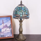 Werfactory® Tiffany Lamp Stained Glass Table Lamp Green Blue Dragonfly Style Accent Lamp