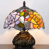 Werfactory® Tiffany Table Lamp Rose Style Stained Glass Lamp with Mushroom Base