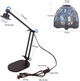 Werfactory®Tiffany Swing Arm Desk Lamp Sea Blue Stained Glass Dragonfly