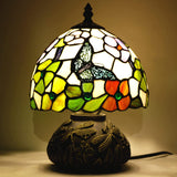 Werfactory® Tiffany Table Lamp W8H11 Inch Stained Glass red Green Flower Butterfly Mushroom Lamp