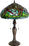 Werfactory® Tiffany Table Lamp Green Yellow Stained Glass Dragonfly Style Handmade Reading Lamp