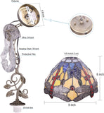 Werfactory®Tiffany Pendant Lighting 8" Yellow Blue Stained Glass Dragonfly Hanging Lamp