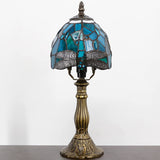 Werfactory® Tiffany Lamp Stained Glass Table Lamp Green Blue Dragonfly Style Accent Lamp