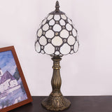 Werfactory® Small Tiffany Lamp White Crystal Bead Style Stained Glass Table Lamp 14" Tall