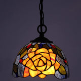 Werfactory® Tiffany Pendant Light Stained Glass Rose Style Hanging Lamp Fixture