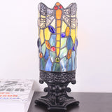 WERFACTORY Small Tiffany Table Lamp Mini Stained Glass Lamp Wide 4 Tall 10 Inch Yellow Dragonfly Style Desk Night Light