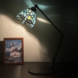 Werfactory®Tiffany Swing Arm Desk Lamp Sea Blue Stained Glass Dragonfly