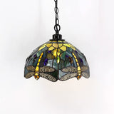 Werfactory® Tiffany Pendant Light Yellow Dragonfly Stained Glass Chandelier