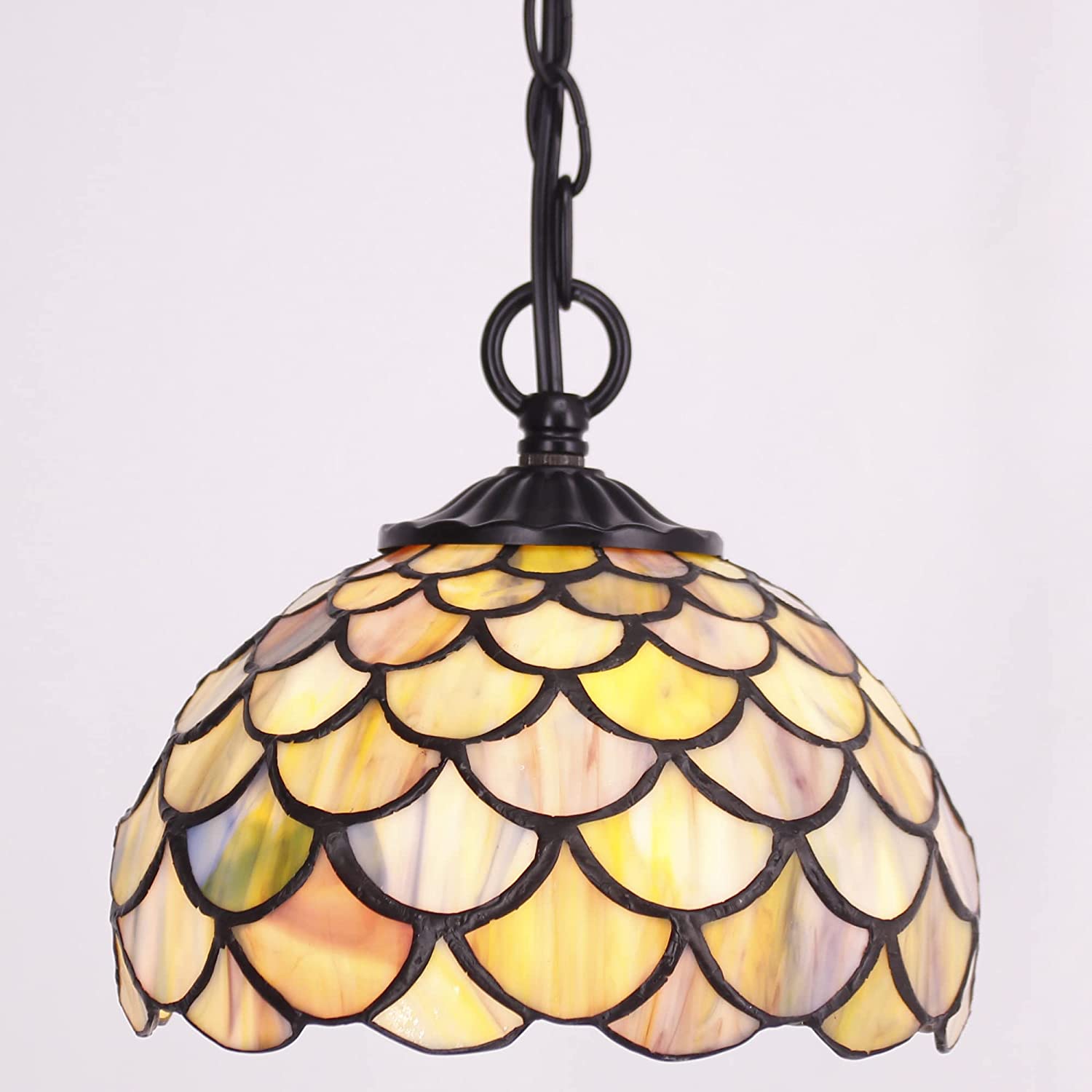 Werfactory® Tiffany Pendant Light with W8H7 Inch Green Stained Glass Shade Hanging Lamp